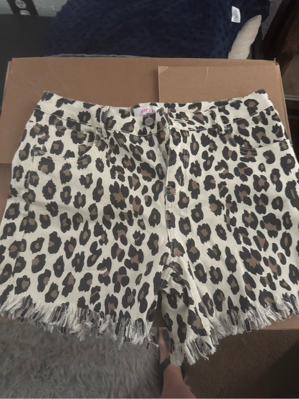 Leopard Print Frayed Hem Women’s Shorts - Beige & Brown